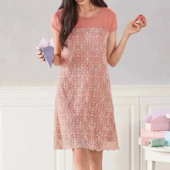 Sundance Rose Palace Peach‎ and White Embroidered Dress Size Small - Picture 1 of 8